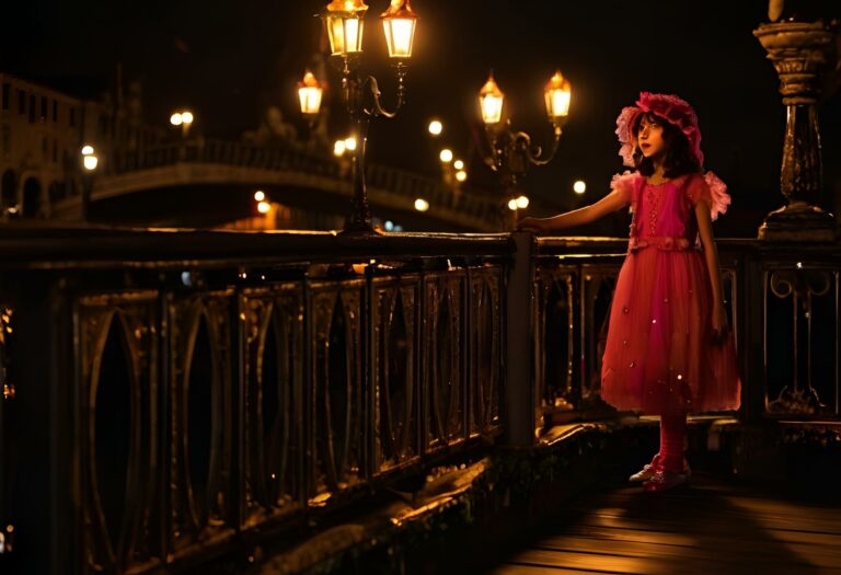 venise 1920 pendant le carnaval la nuit sur un pont fillette brune de 10 ans terrorisé par l'ombre d'un mafieux italien (1)