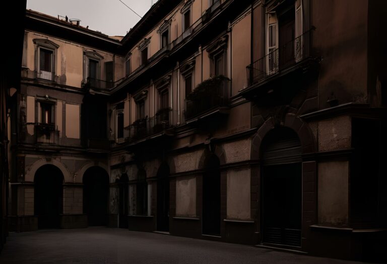 vieux immeuble sombre des années 1920, c est le quartier général de la mafia ,dans un quartier discret d' une ville italienne
